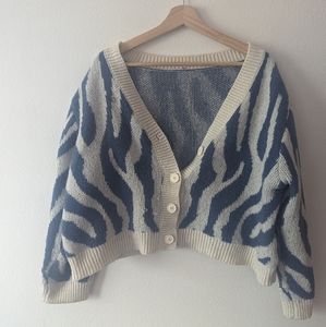 SHEIN Blue and White Zebra Striped Pattern Cardigan